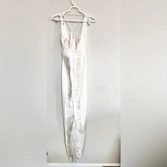 NWOT Cult Gaia Renata Draped Fringe Halter Gown Off White Bridal Wedding Size M - Picture 3 of 9